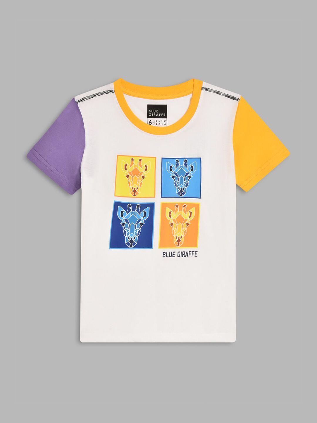 blue giraffe boys multicoloured printed regular-fit pure cotton t-shirt