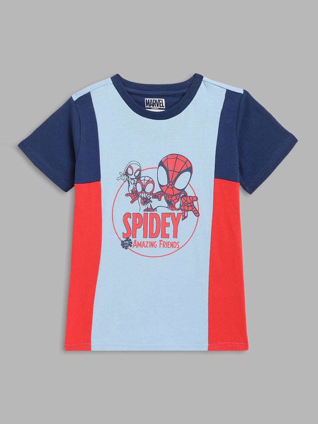 blue giraffe boys multicoloured spider-man colourblocked cotton t-shirt