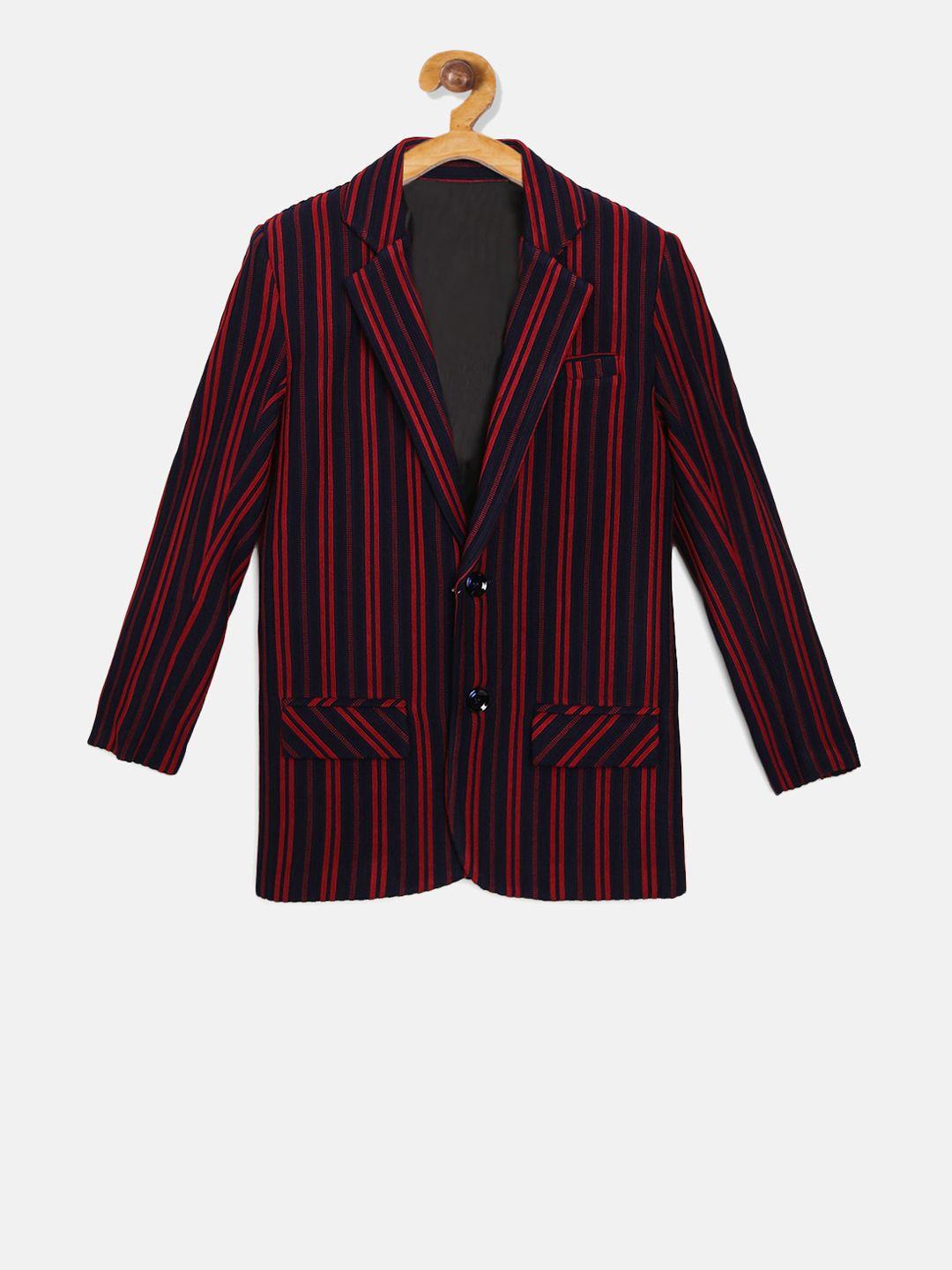 blue giraffe boys navy-blue & red striped single-breasted blazer