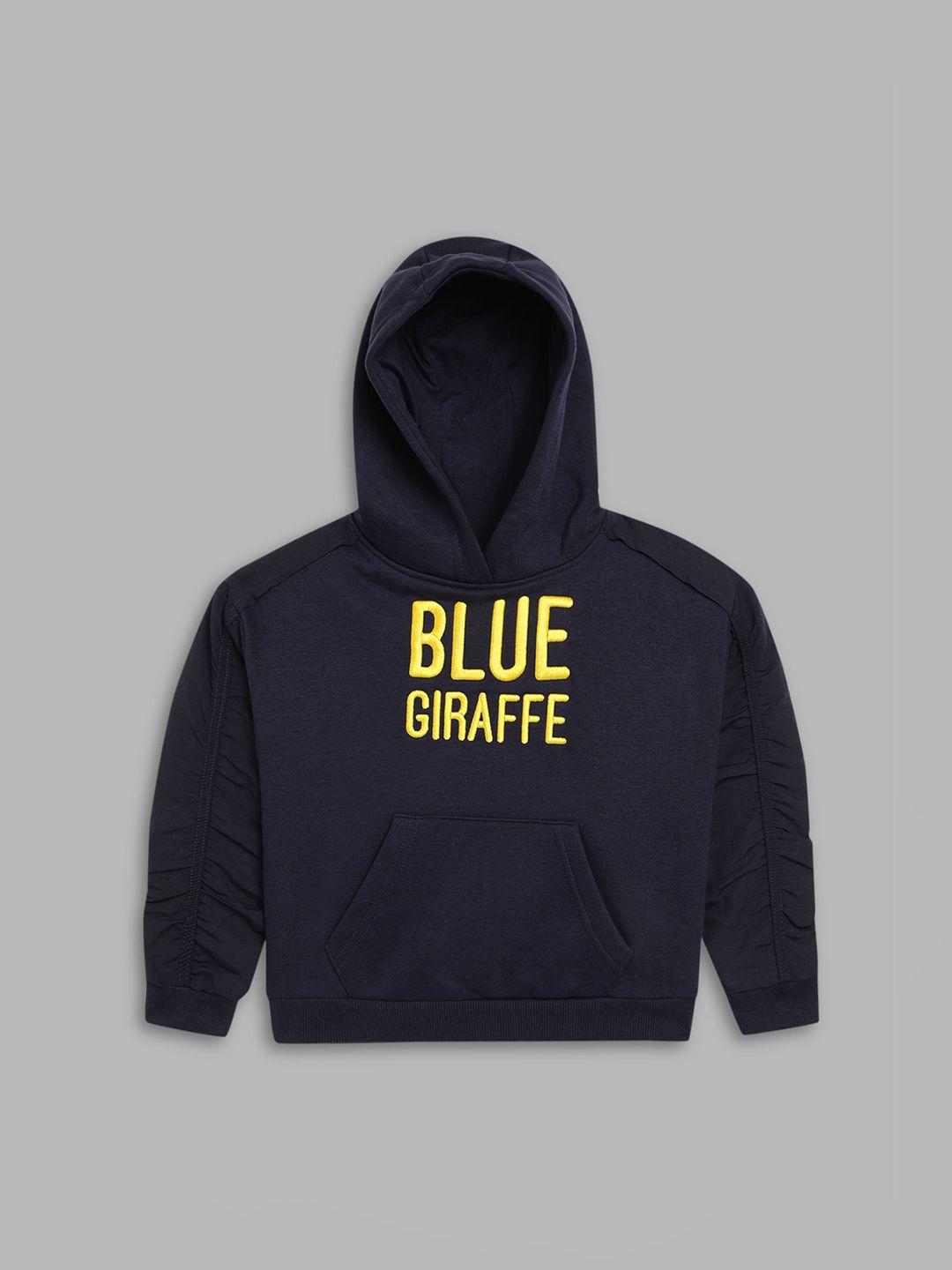 blue giraffe boys navy blue embroidered hooded sweatshirt