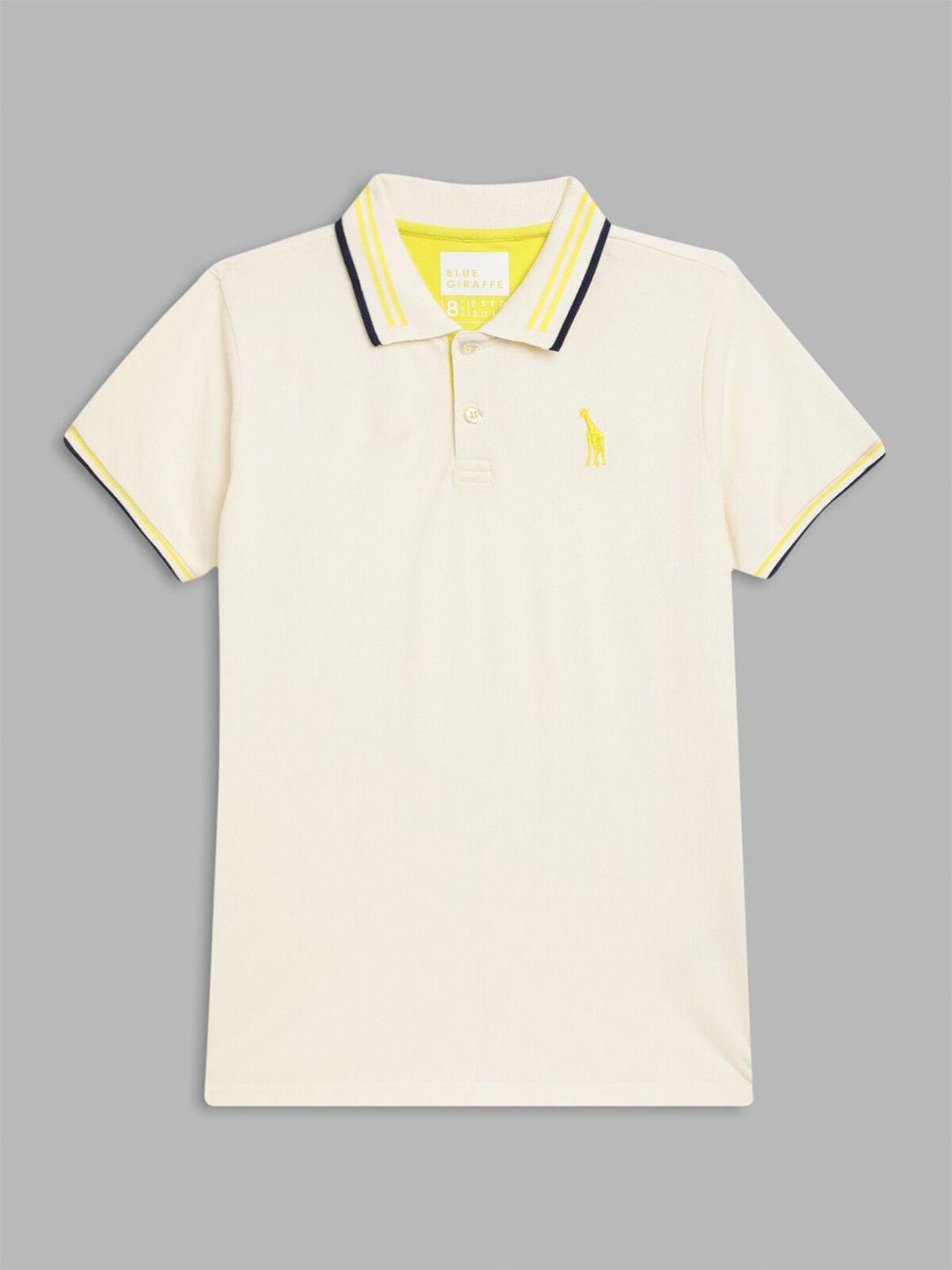 blue giraffe boys off white polo collar pure cotton t-shirt