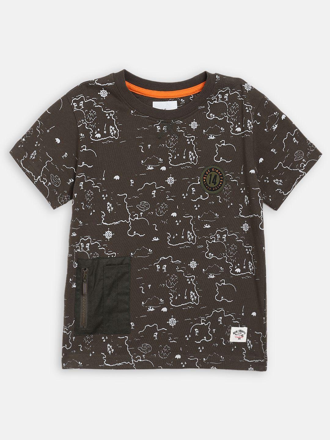 blue giraffe boys olive brown printed round neck t-shirt