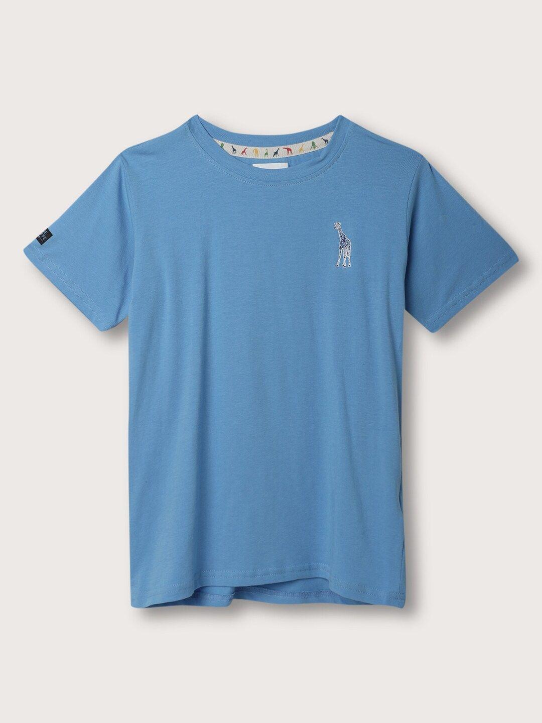 blue giraffe boys round neck t-shirt