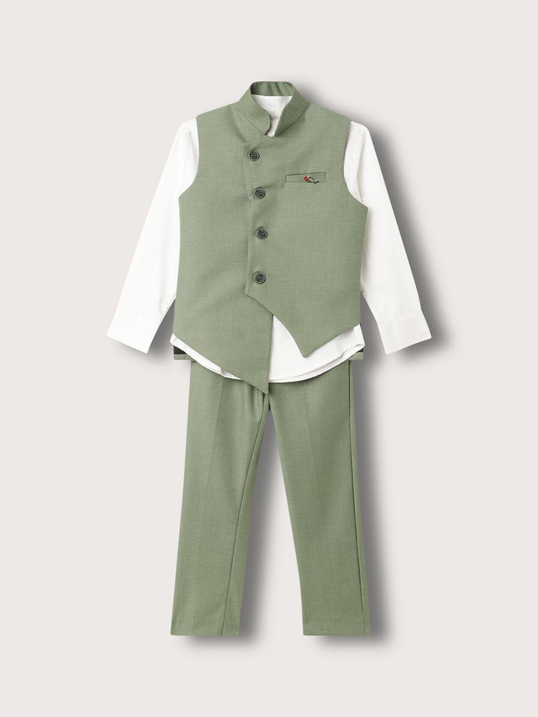blue giraffe boys shirt with trousers & waistcoat 3-piece party suit