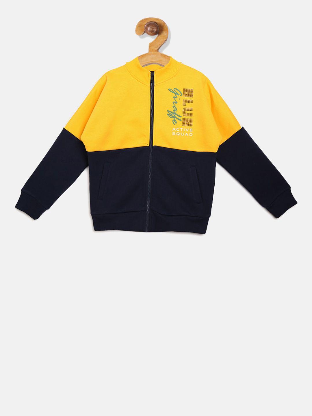 blue giraffe boys yellow & black colourblocked sweatshirt