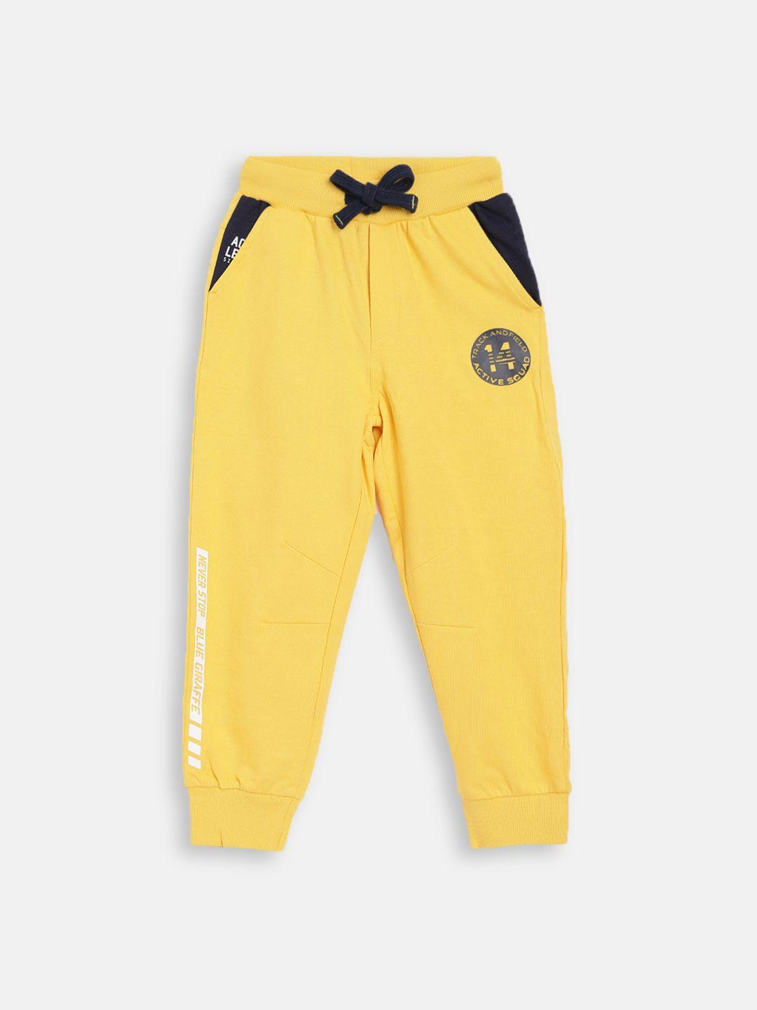 blue giraffe boys yellow solid straight-fit joggers