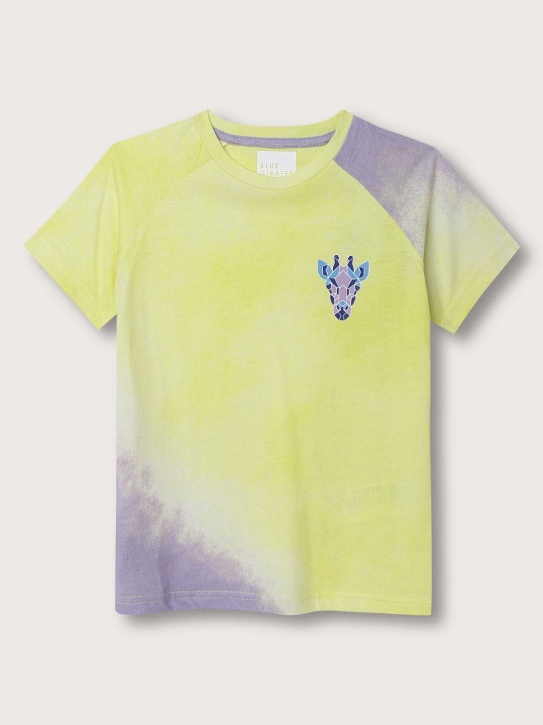 blue giraffe boys yellow v-neck pockets t-shirt