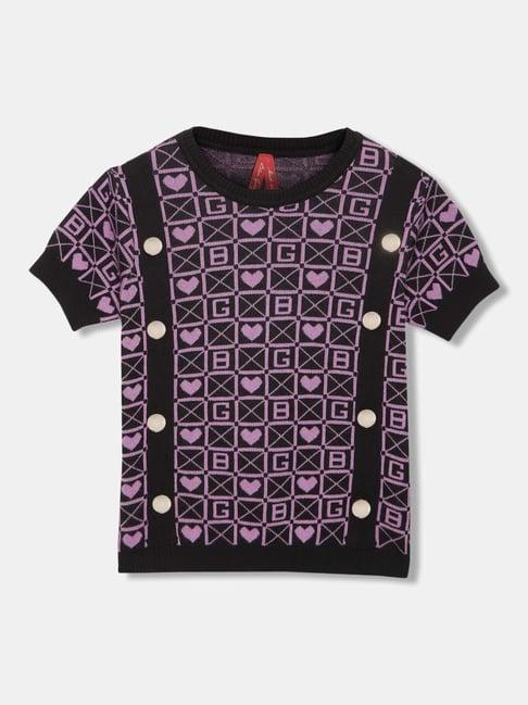 blue giraffe kids black & lilac printed top