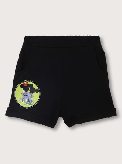 blue giraffe kids black cotton printed mickey & friends shorts