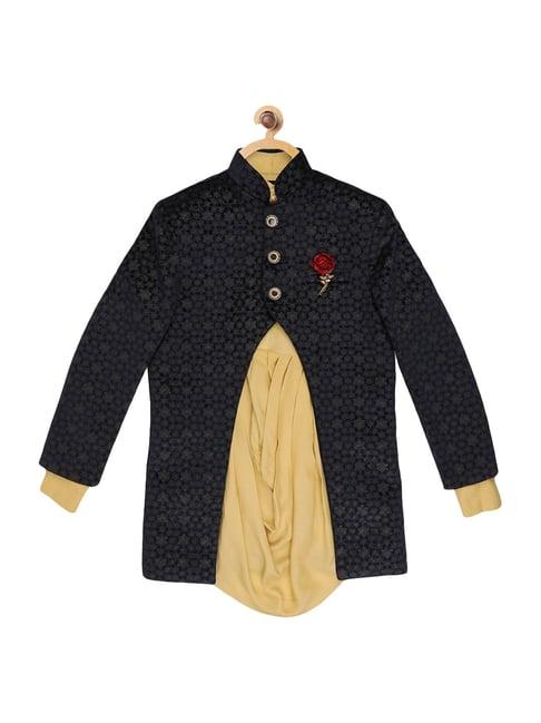 blue giraffe kids black textured sherwani & kurta