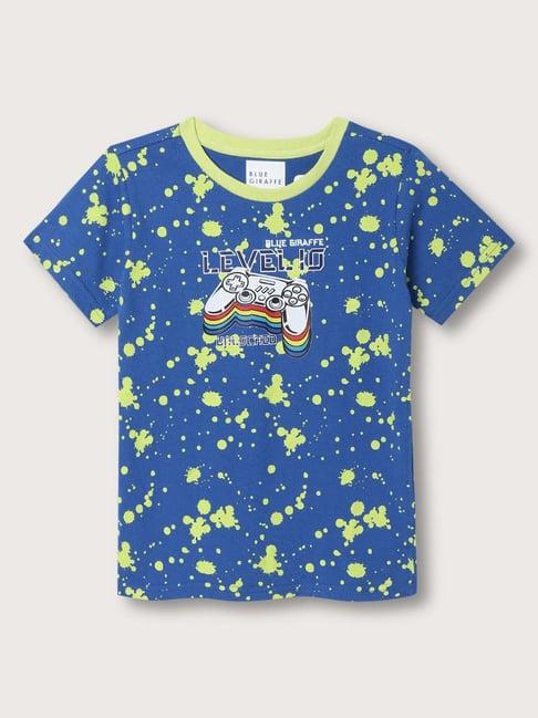 blue giraffe kids blue & green cotton printed t-shirt