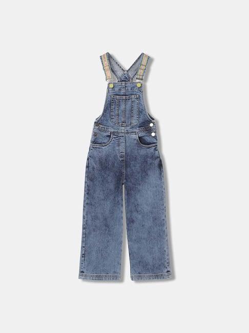 blue giraffe kids blue cotton washed jumpsuit