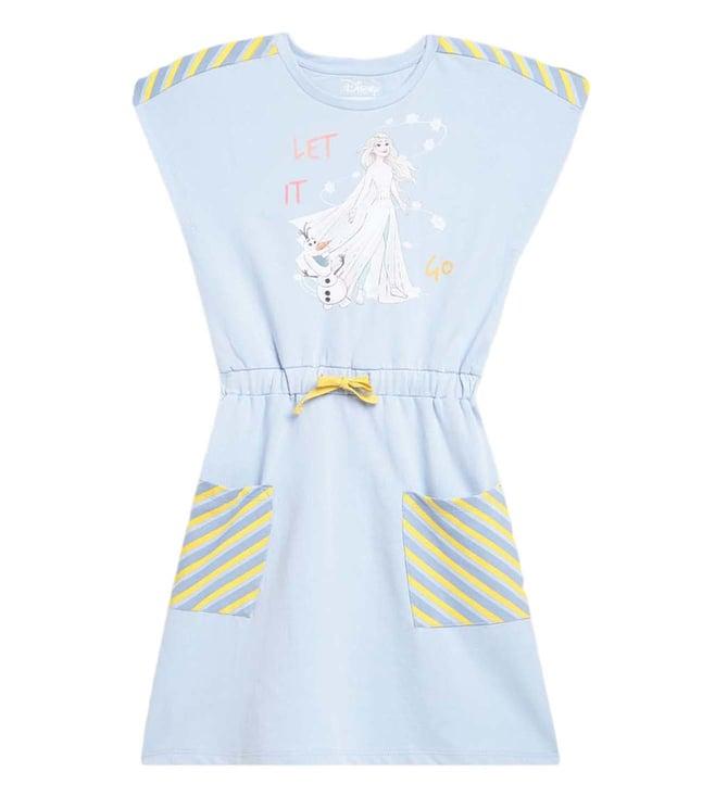 blue giraffe kids blue printed disney princess regular fit dress