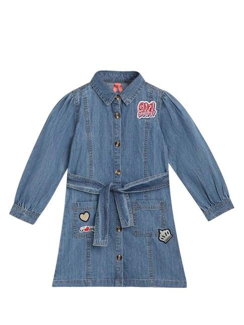 blue giraffe kids blue solid full sleeves dress