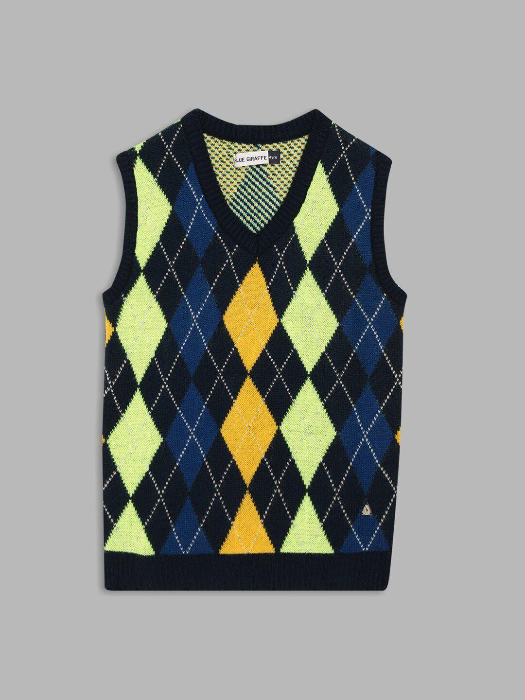 blue giraffe kids boys black and green argyle printed sweater vest