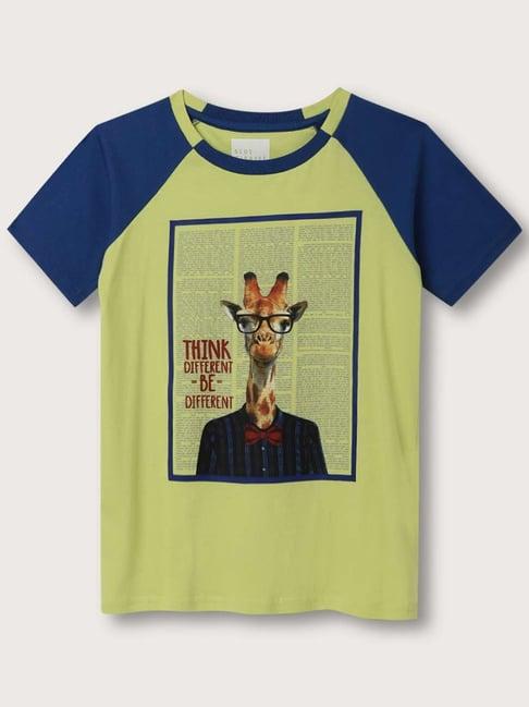 blue giraffe kids green & blue cotton printed t-shirt