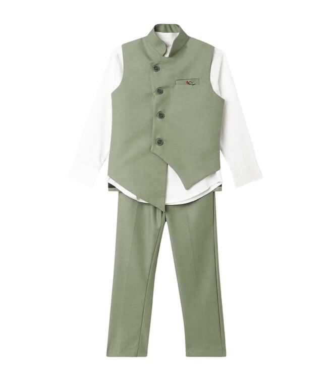 blue giraffe kids green & white fashion regular fit waistcoat & shirt with trouser