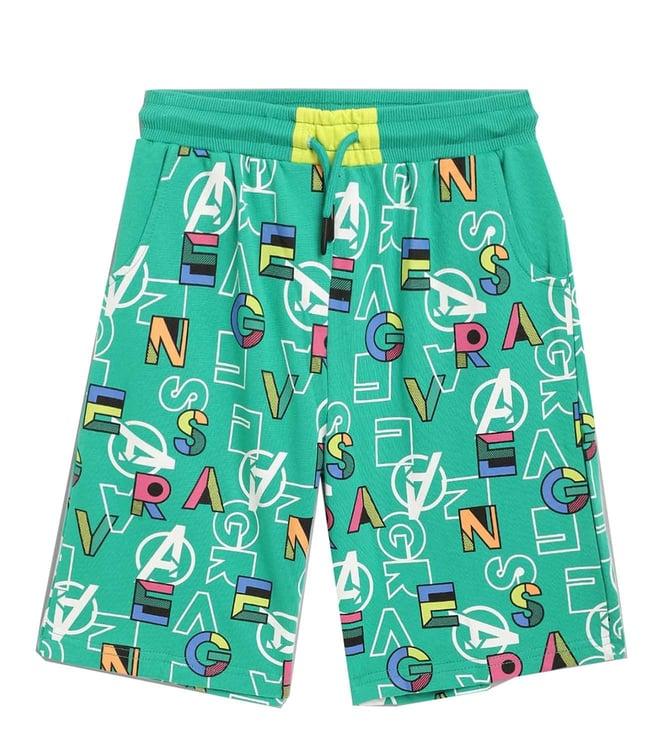 blue giraffe kids green printed avengers regular fit shorts