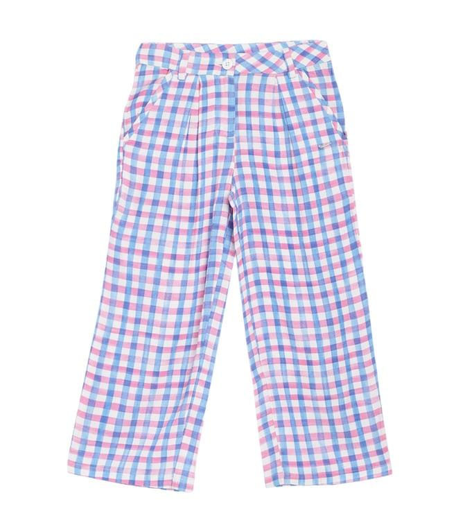 blue giraffe kids multi checked regular fit trousers