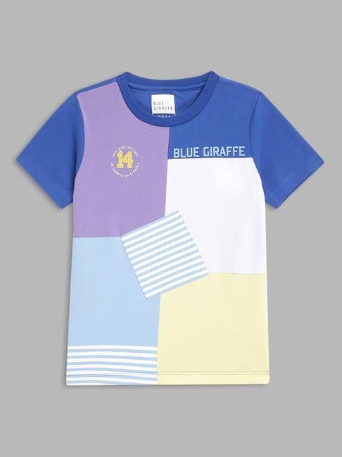 blue giraffe kids multicolor color block t-shirt