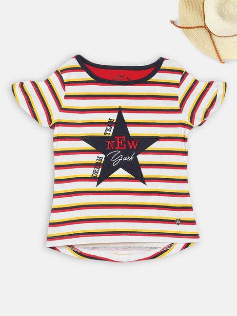 blue giraffe kids multicolor cotton striped t-shirt