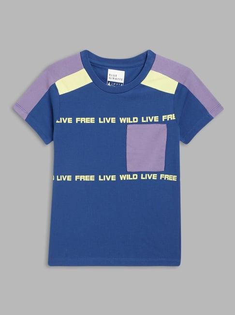 blue giraffe kids navy & purple cotton printed t-shirt