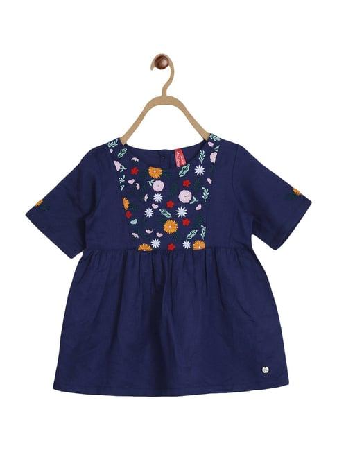 blue giraffe kids navy cotton embroidered top