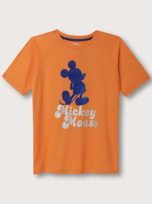 blue giraffe kids orange cotton printed mickey t-shirt