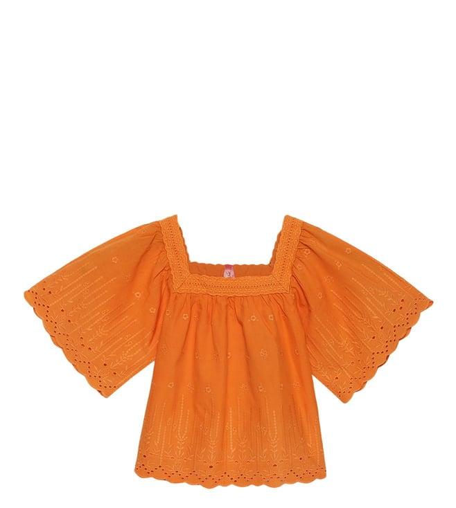 blue giraffe kids orange fashion embroidered flared fit top
