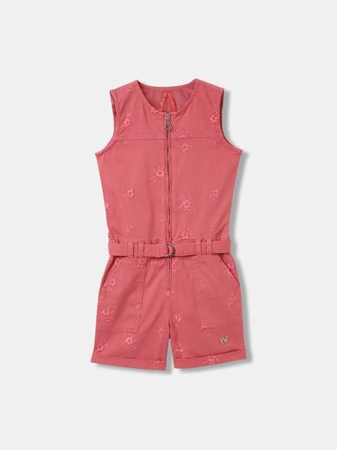 blue giraffe kids peach cotton embroidered playsuit