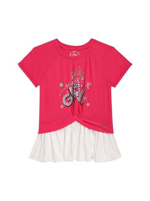 blue giraffe kids pink & white printed top