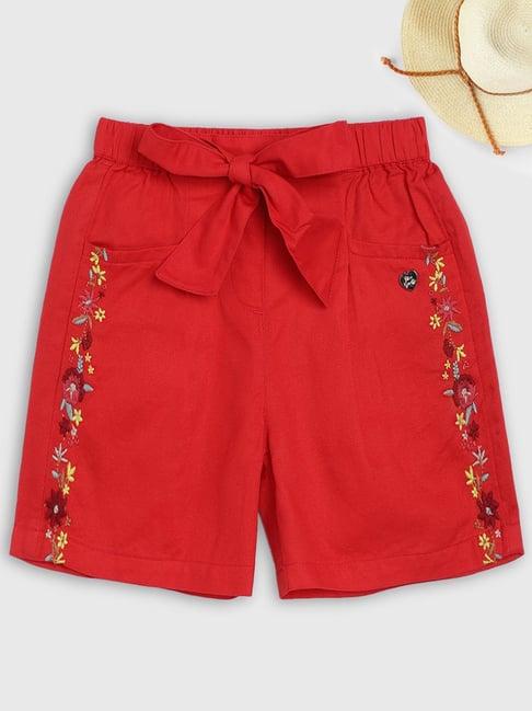 blue giraffe kids red cotton embroidered shorts