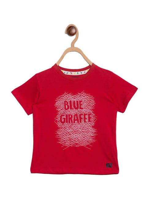 blue giraffe kids red cotton printed t-shirt