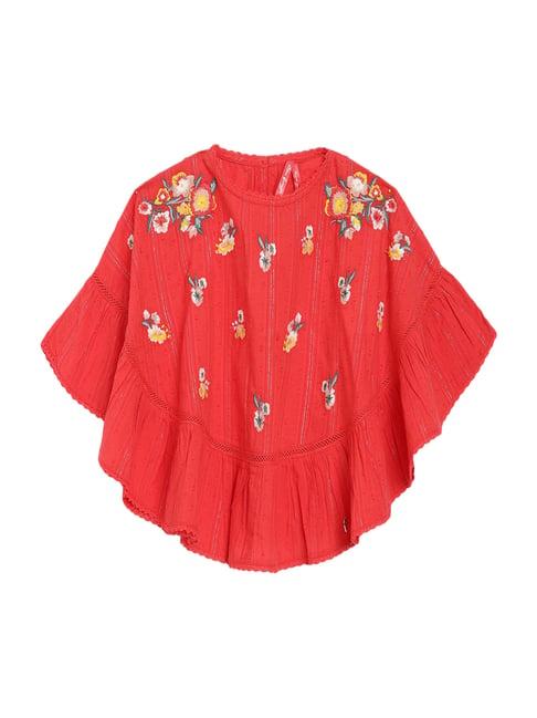 blue giraffe kids red embroidered top