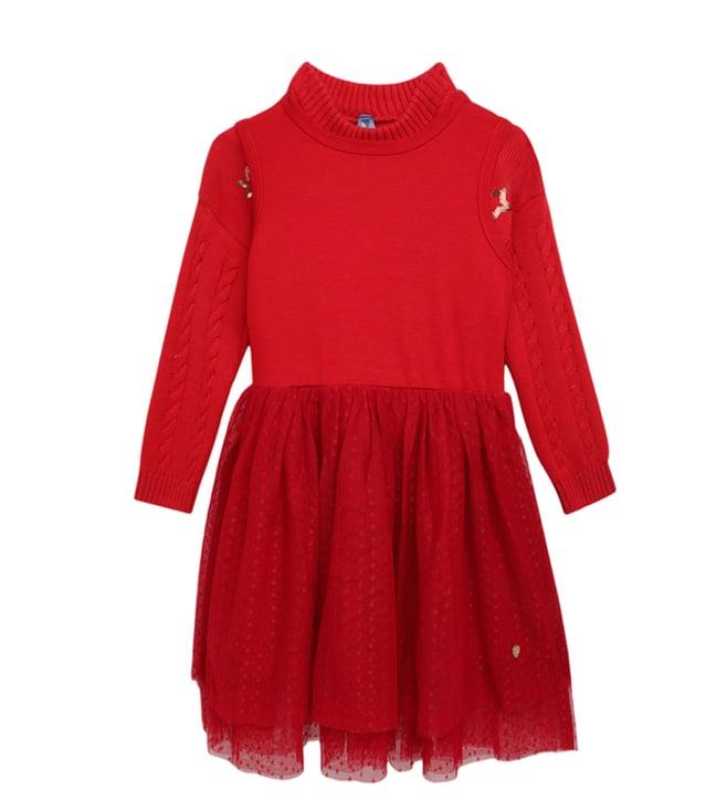 blue giraffe kids red fashion embellished regular fit sweater & dress