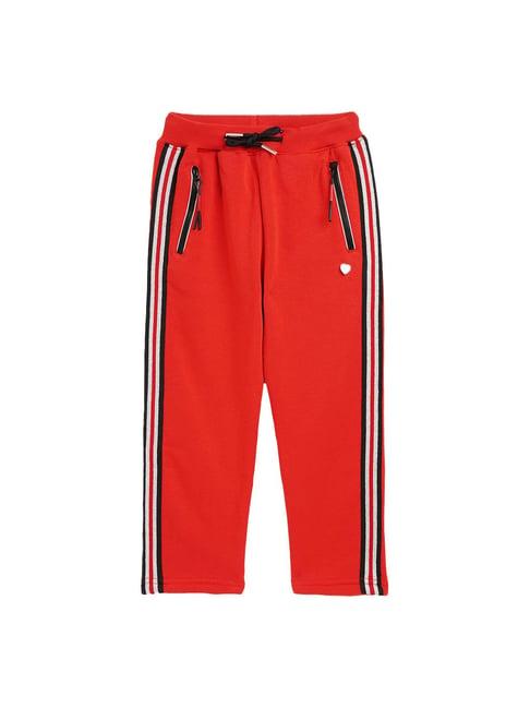 blue giraffe kids red striped trackpants