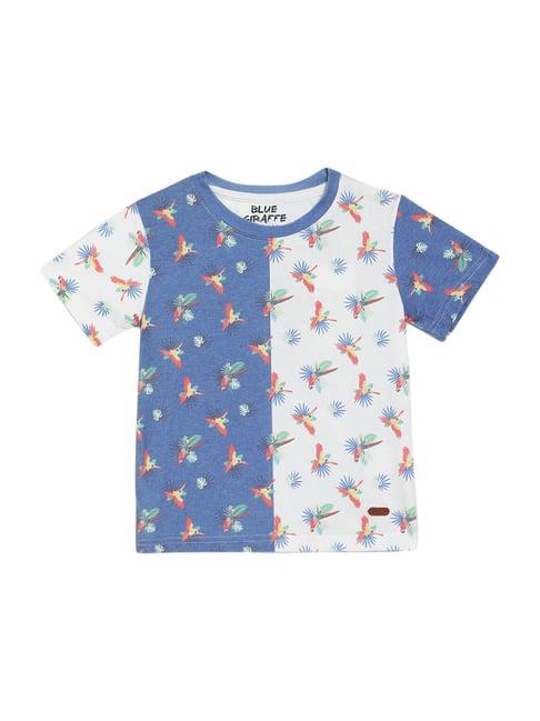blue giraffe kids white & blue cotton printed t-shirt