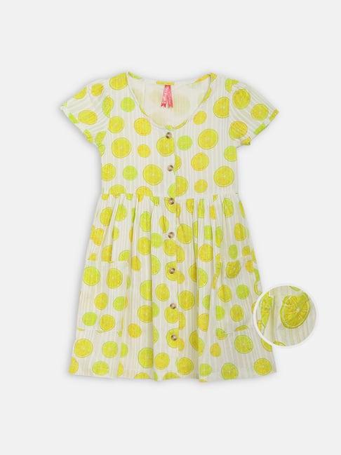 blue giraffe kids white & yellow cotton printed dress