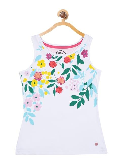 blue giraffe kids white cotton floral print t-shirt