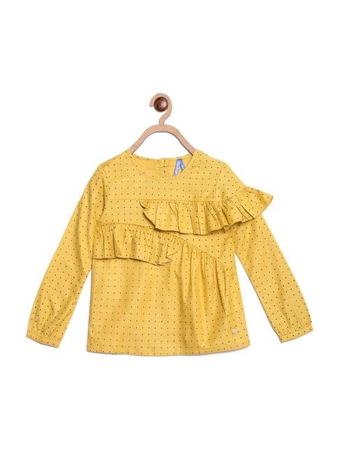 blue giraffe kids yellow cotton printed top