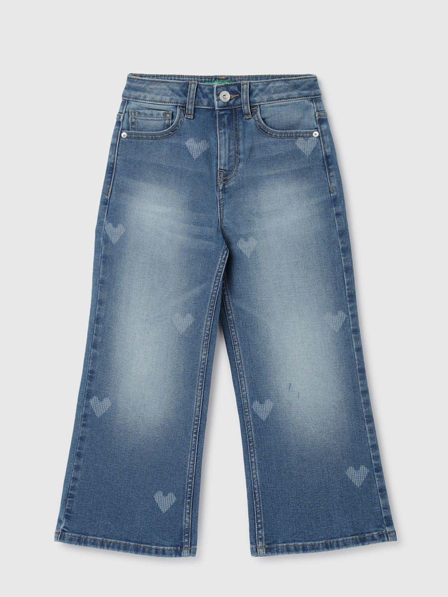 blue girls printed wide leg jeans