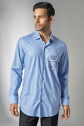 blue giza cotton embellished shirt