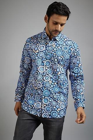 blue giza cotton printed shirt