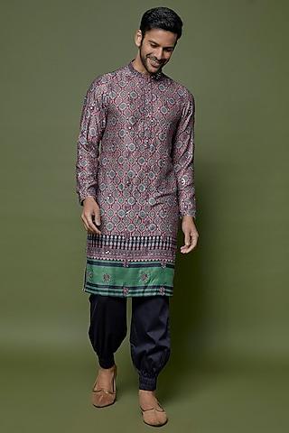 blue glaze cotton silk printed & embroidered kurta set