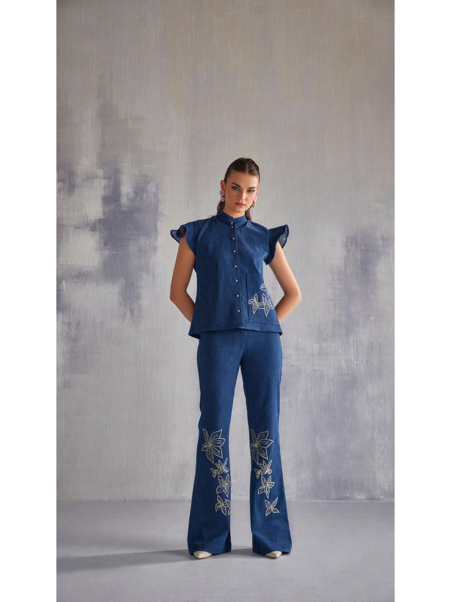 blue gracie hand embroidered & embellished co-ord (set of 2)