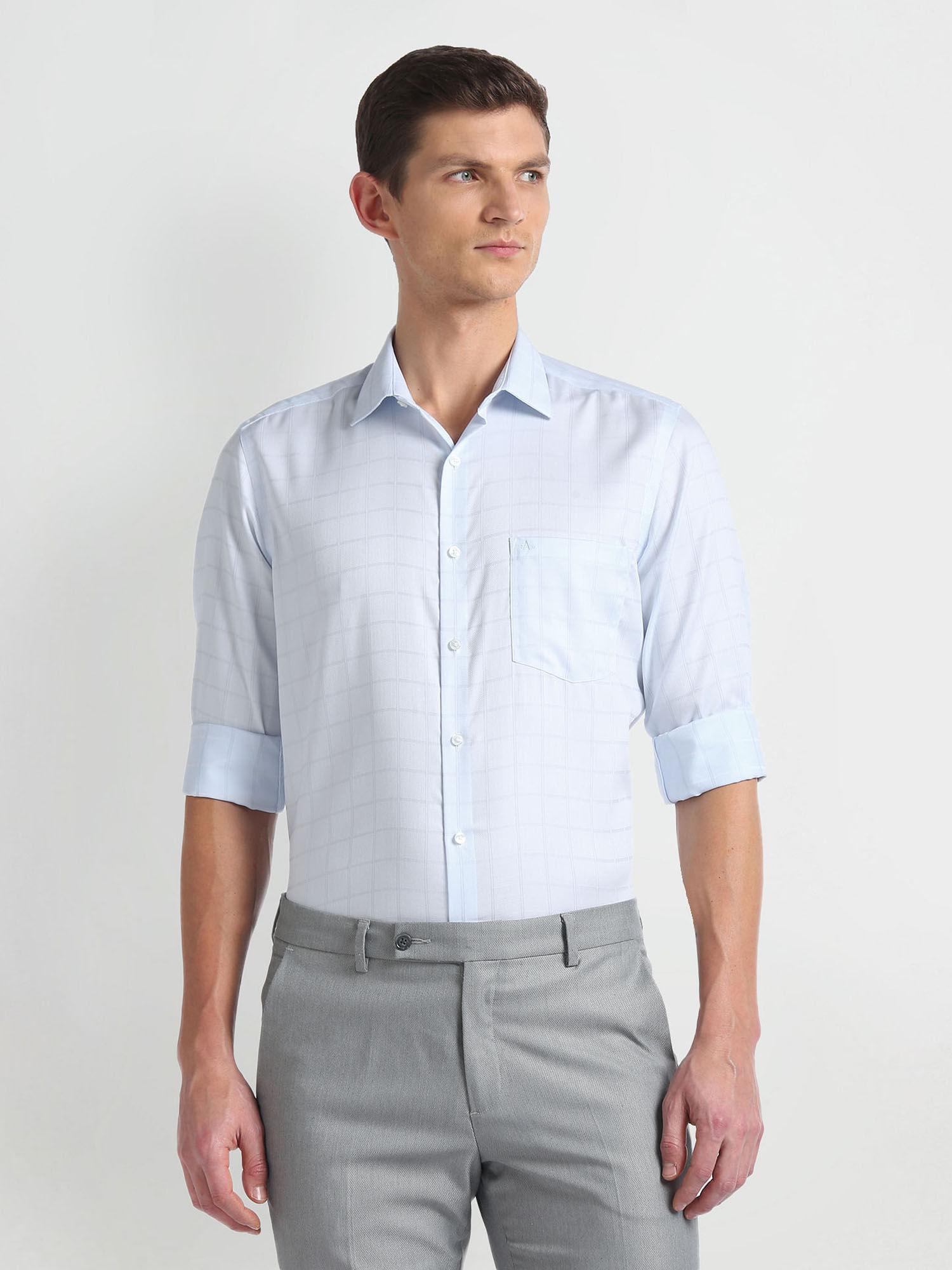 blue graph check auto press formal shirt