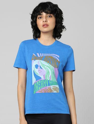 blue graphic print t-shirt