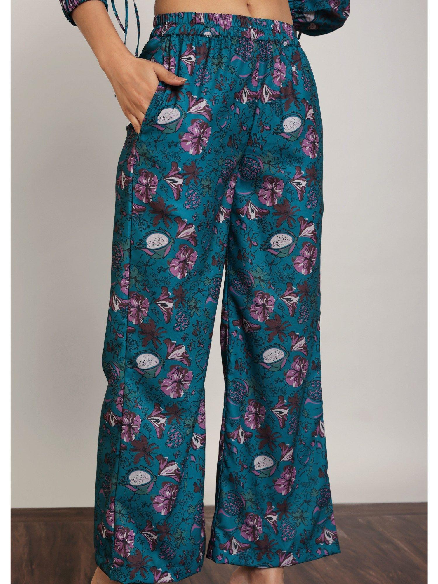 blue green and multi floral relaxed pant