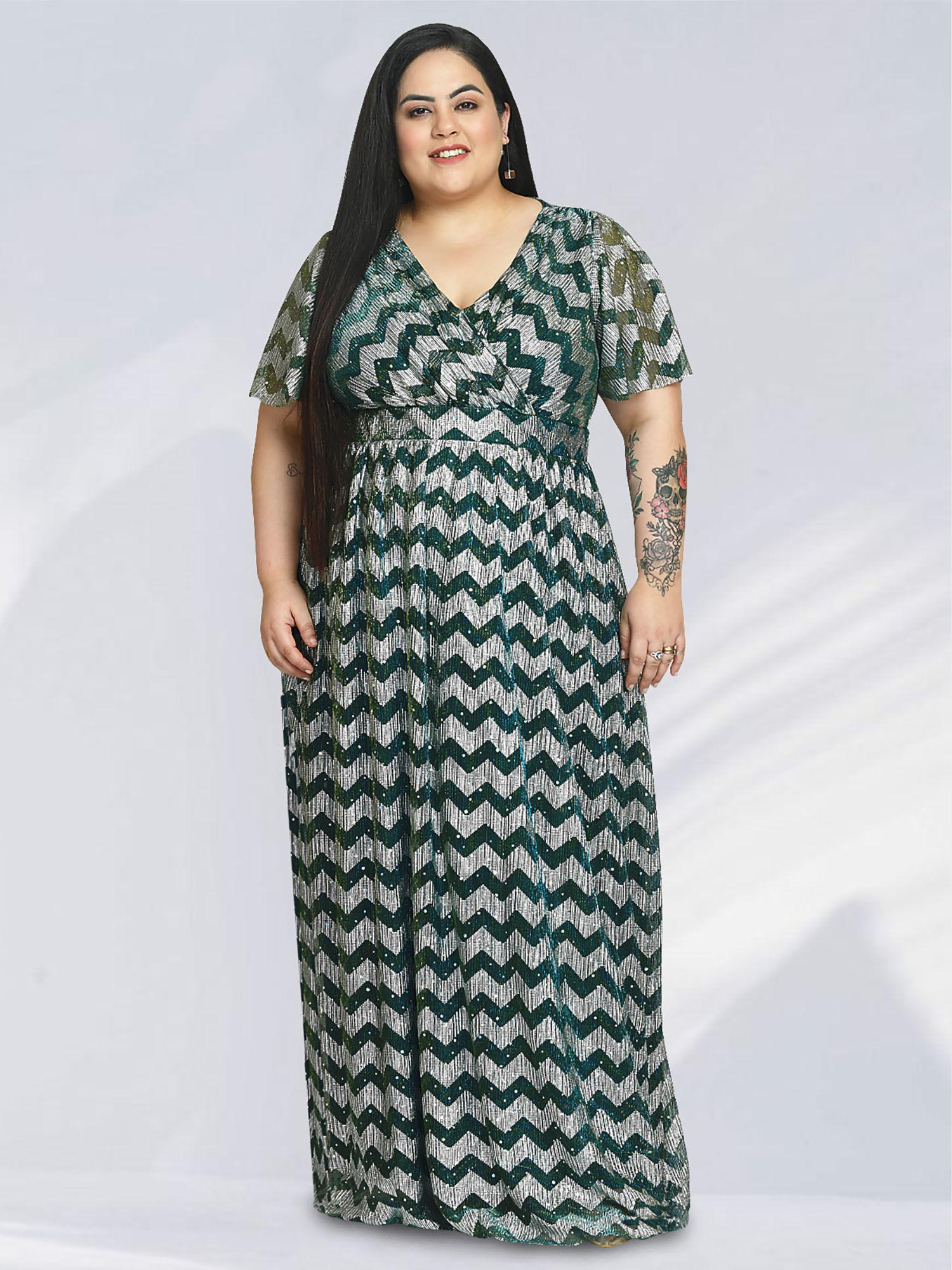 blue green plus size shimmer curve gown