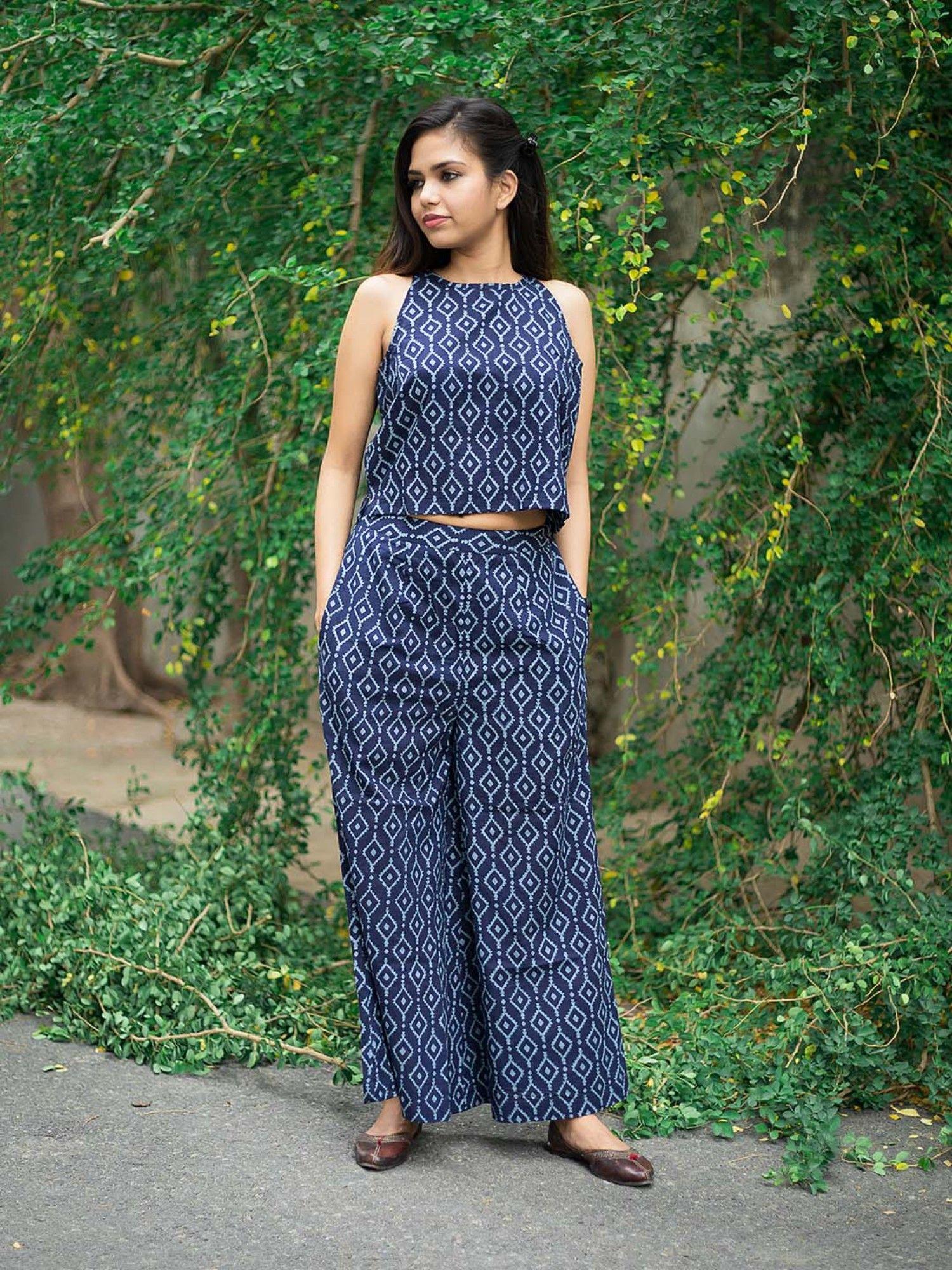 blue hand block printed co-ord (set of 2)